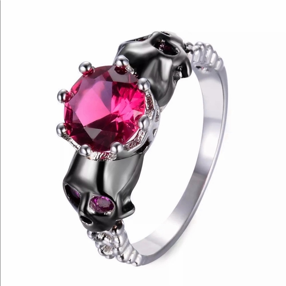 Pink Sapphire 14KT Gold Filled Gothic Skull Ring